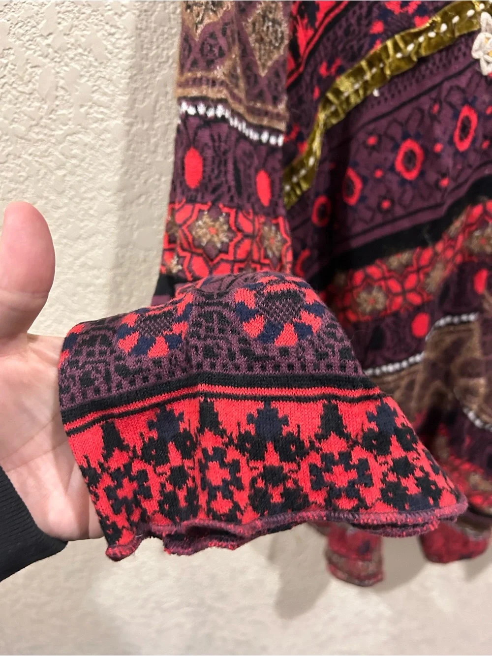 Free People Boho V-Neck Embroidered Women’s Tunic Top in Red and Brown